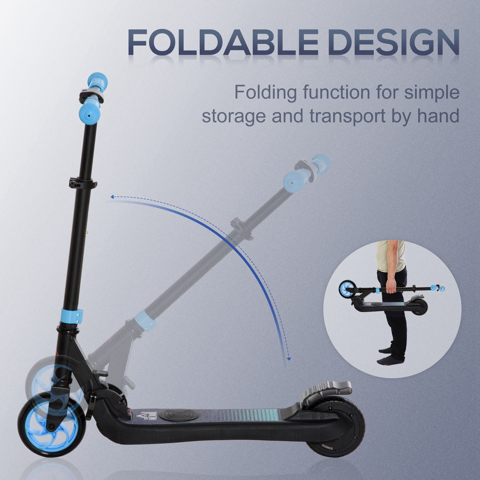 HOMCOM Folding Electric Scooter with Brake, for Ages 6+ Years, 8km/h Maximum Speed in Blue-4