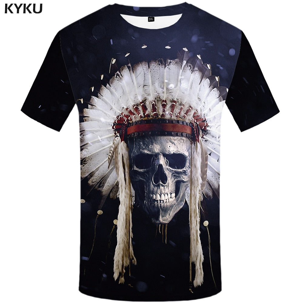 Skull T shirt Men Metal Tshirt Printed Rose Anime Clothes War Shirt Print Harajuku T-shirts 3d Mens Clothing-4