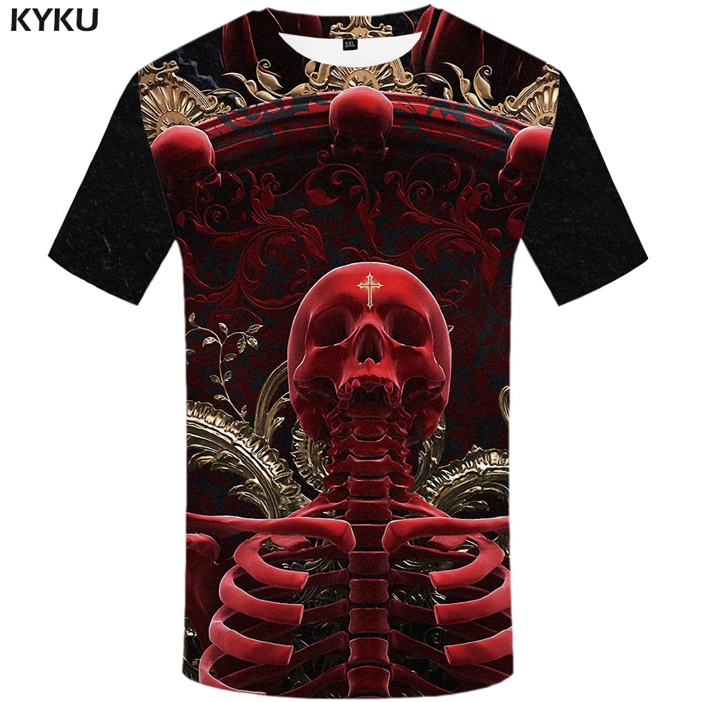 Skull T shirt Men Metal Tshirt Printed Rose Anime Clothes War Shirt Print Harajuku T-shirts 3d Mens Clothing-2