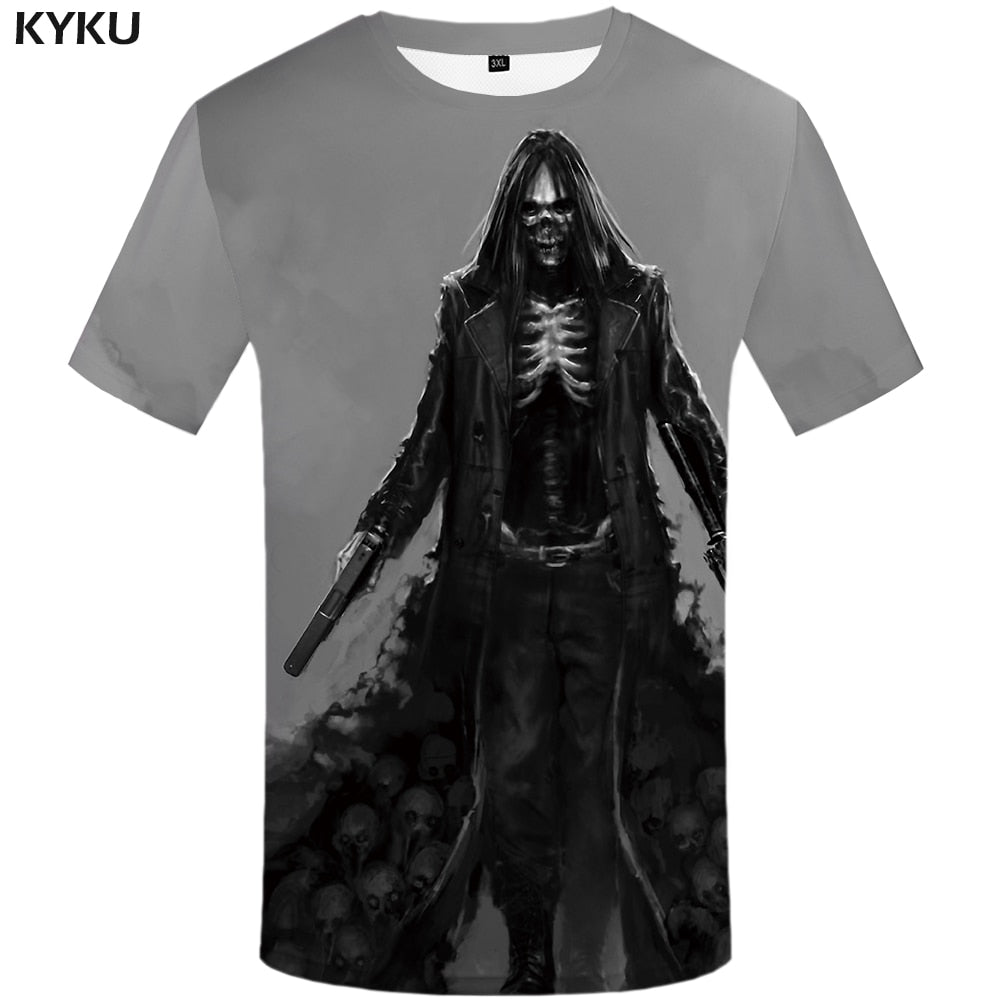 Skull T shirt Men Metal Tshirt Printed Rose Anime Clothes War Shirt Print Harajuku T-shirts 3d Mens Clothing-1