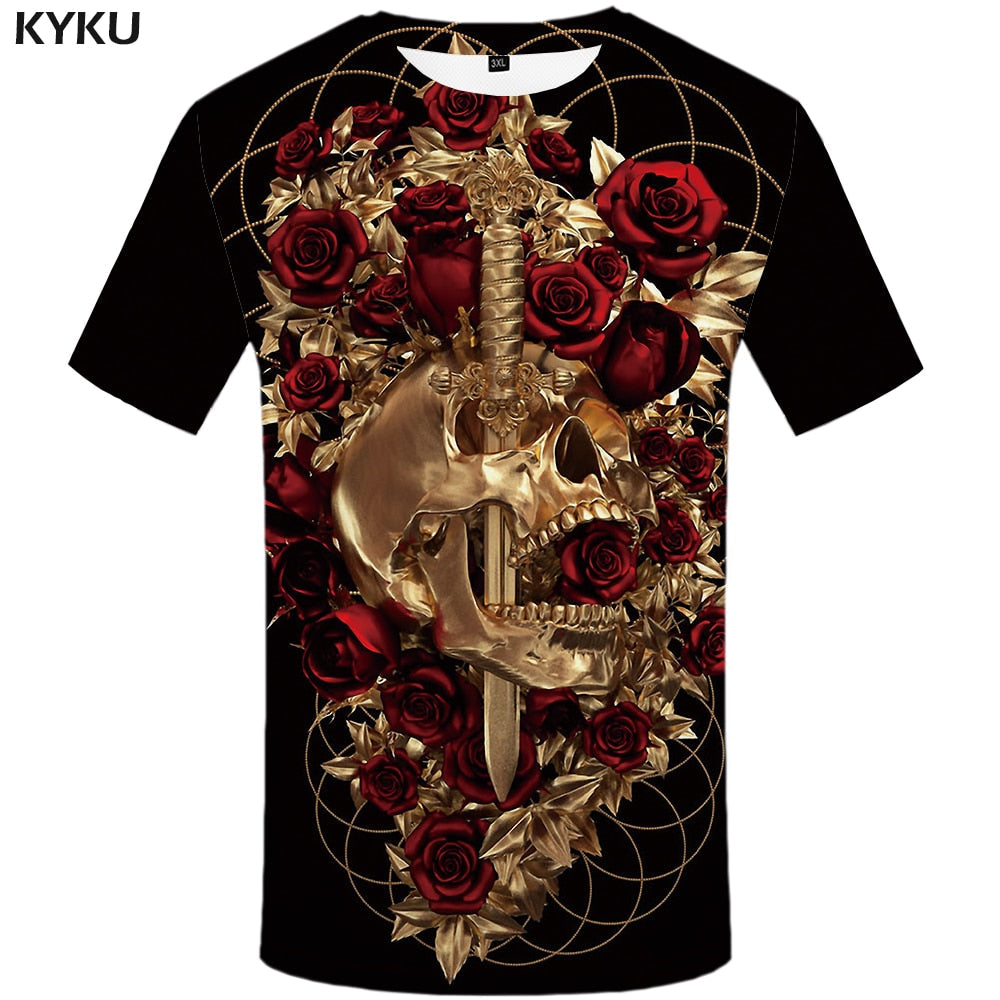 Skull T shirt Men Metal Tshirt Printed Rose Anime Clothes War Shirt Print Harajuku T-shirts 3d Mens Clothing-0