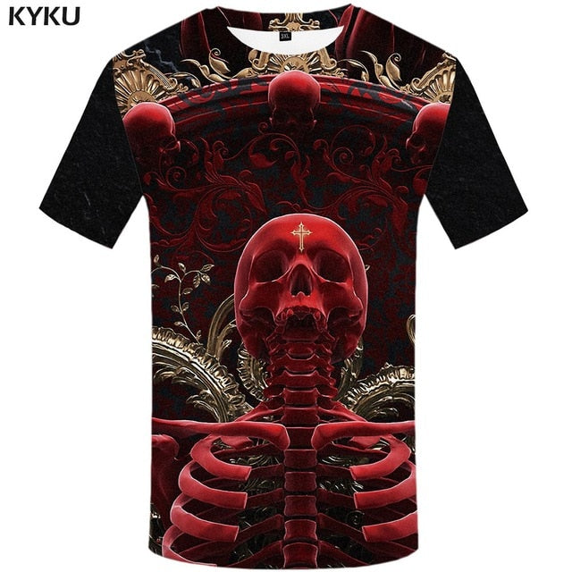 Skull T shirt Men Metal Tshirt Printed Rose Anime Clothes War Shirt Print Harajuku T-shirts 3d Mens Clothing-5