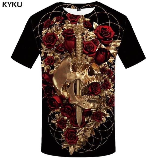 Skull T shirt Men Metal Tshirt Printed Rose Anime Clothes War Shirt Print Harajuku T-shirts 3d Mens Clothing-6