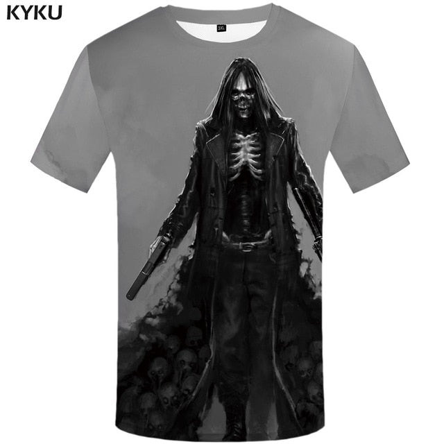 Skull T shirt Men Metal Tshirt Printed Rose Anime Clothes War Shirt Print Harajuku T-shirts 3d Mens Clothing-14