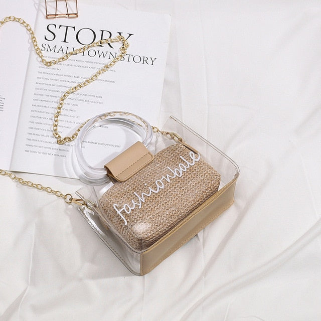 Transparent Jelly Bag Women's Shoulder Crossover Bag/Handbag Mother-in-law Bags Summer Straw Casual Fairy Bag Beach Handbag-0