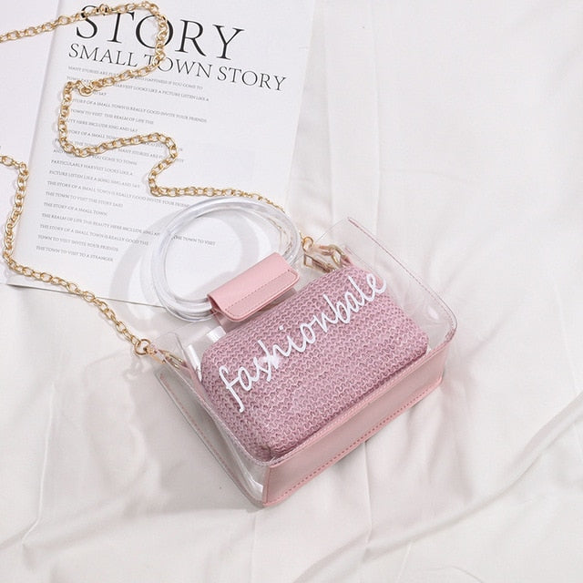 Transparent Jelly Bag Women's Shoulder Crossover Bag/Handbag Mother-in-law Bags Summer Straw Casual Fairy Bag Beach Handbag-1