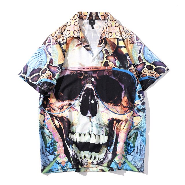 Summer Sunglasses Skull Print Beach Hawaiian Aloha Shirts Mens Casual Short Sleeve Shirt Male Fashion Shirts Top-5