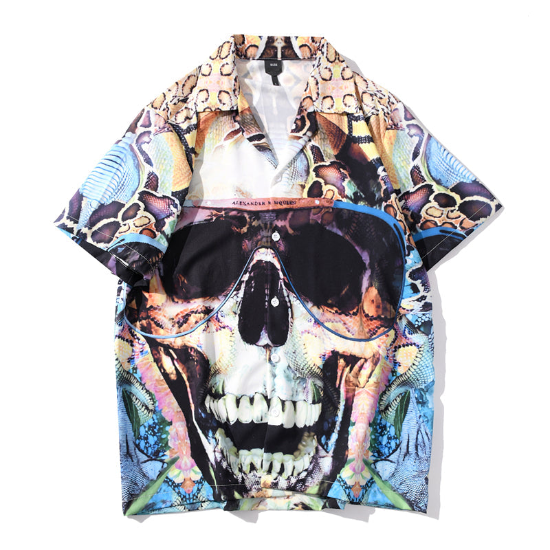 Summer Sunglasses Skull Print Beach Hawaiian Aloha Shirts Mens Casual Short Sleeve Shirt Male Fashion Shirts Top-0