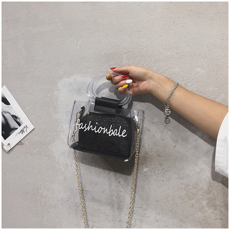 Transparent Jelly Bag Women's Shoulder Crossover Bag/Handbag Mother-in-law Bags Summer Straw Casual Fairy Bag Beach Handbag-2