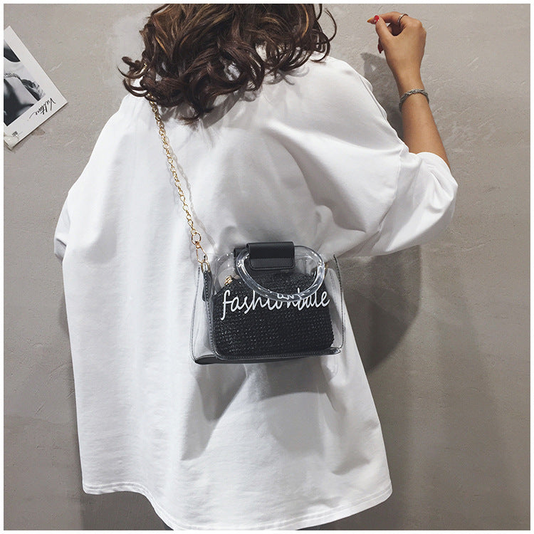Transparent Jelly Bag Women's Shoulder Crossover Bag/Handbag Mother-in-law Bags Summer Straw Casual Fairy Bag Beach Handbag-4