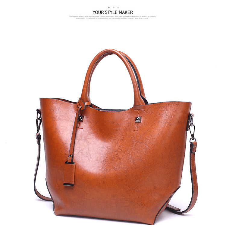 Women Wax surface PU Leather Handbag Womens Bag Designer Ladies Tote Shoulder Handbags Business Female Purse-2