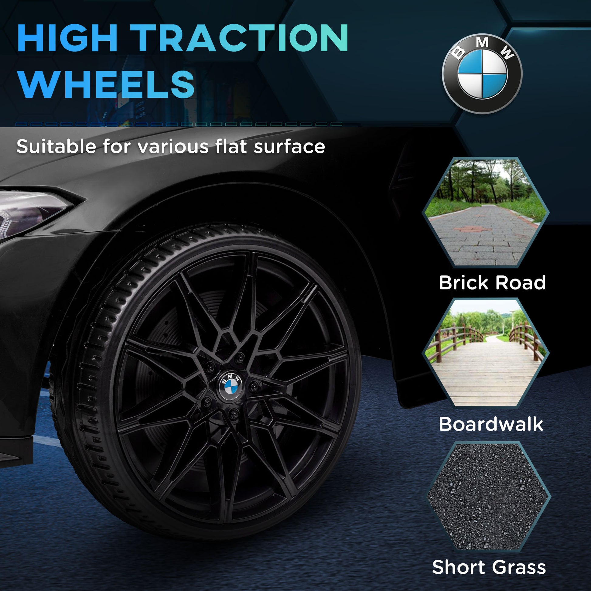 12V BMW M4 Licensed Kids Car with Easy Transport, Remote Control, Suspension, Music, Horn, LED Lights - Black by AIYAPLAY-7