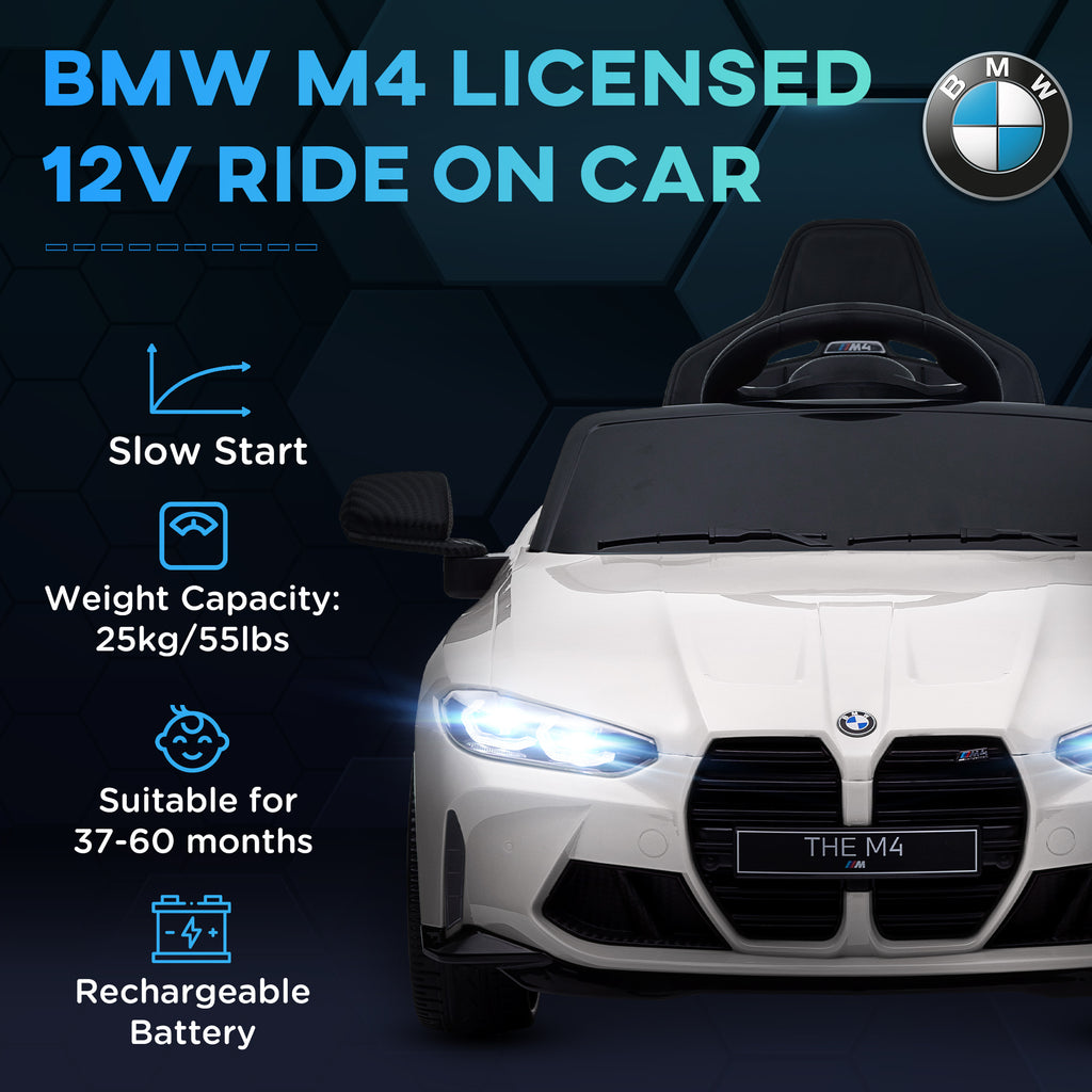 12V BMW M4 Licensed Kids Car with Easy Transport, Remote Control, Suspension, Music, Horn, LED Lights in White by AIYAPLAY-2