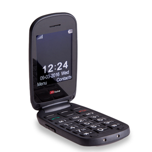 TTfone Lunar TT750 Black Flip Big Button Easy Menu Mobile with Vodafone Pay As You Go SIM