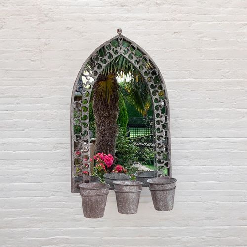 78CM RUSTY WALL MIRROR WITH TRIPLE PLANTER