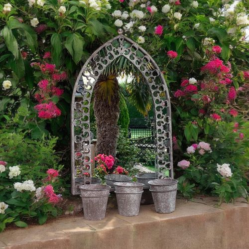 78CM RUSTY WALL MIRROR WITH TRIPLE PLANTER