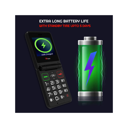 TTfone TT660 Flip Big Button Mobile with GiffGaff Pay As You Go SIM, USB C Cable