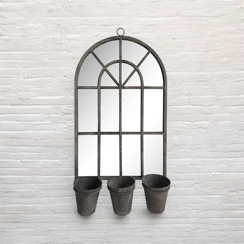 78CM RUSTY WALL MIRROR WITH TRIPLE PLANTER