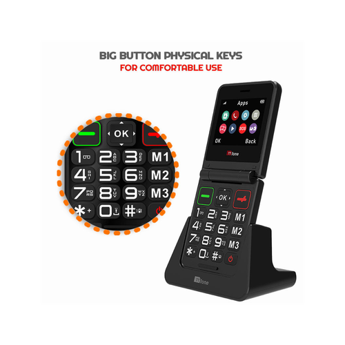 TTfone TT660 Flip Big Button Mobile with GiffGaff Pay As You Go SIM, USB C Cable