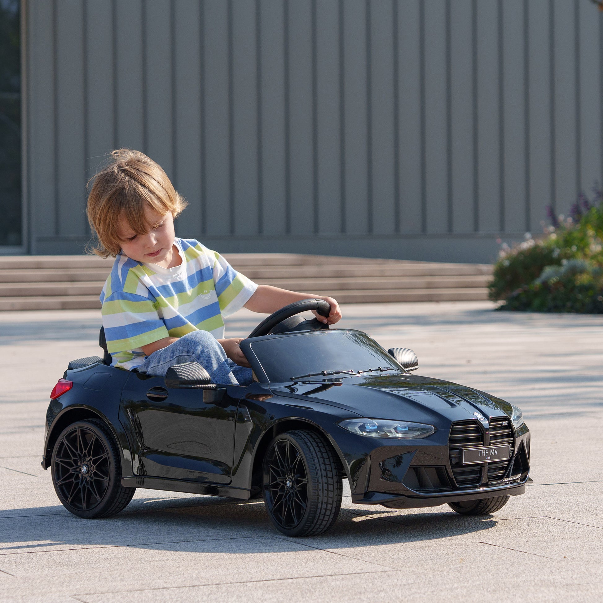 12V BMW M4 Licensed Kids Car with Easy Transport, Remote Control, Suspension, Music, Horn, LED Lights - Black by AIYAPLAY-8