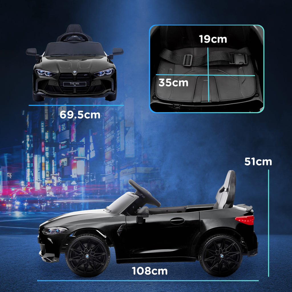 12V BMW M4 Licensed Kids Car with Easy Transport, Remote Control, Suspension, Music, Horn, LED Lights - Black by AIYAPLAY-1