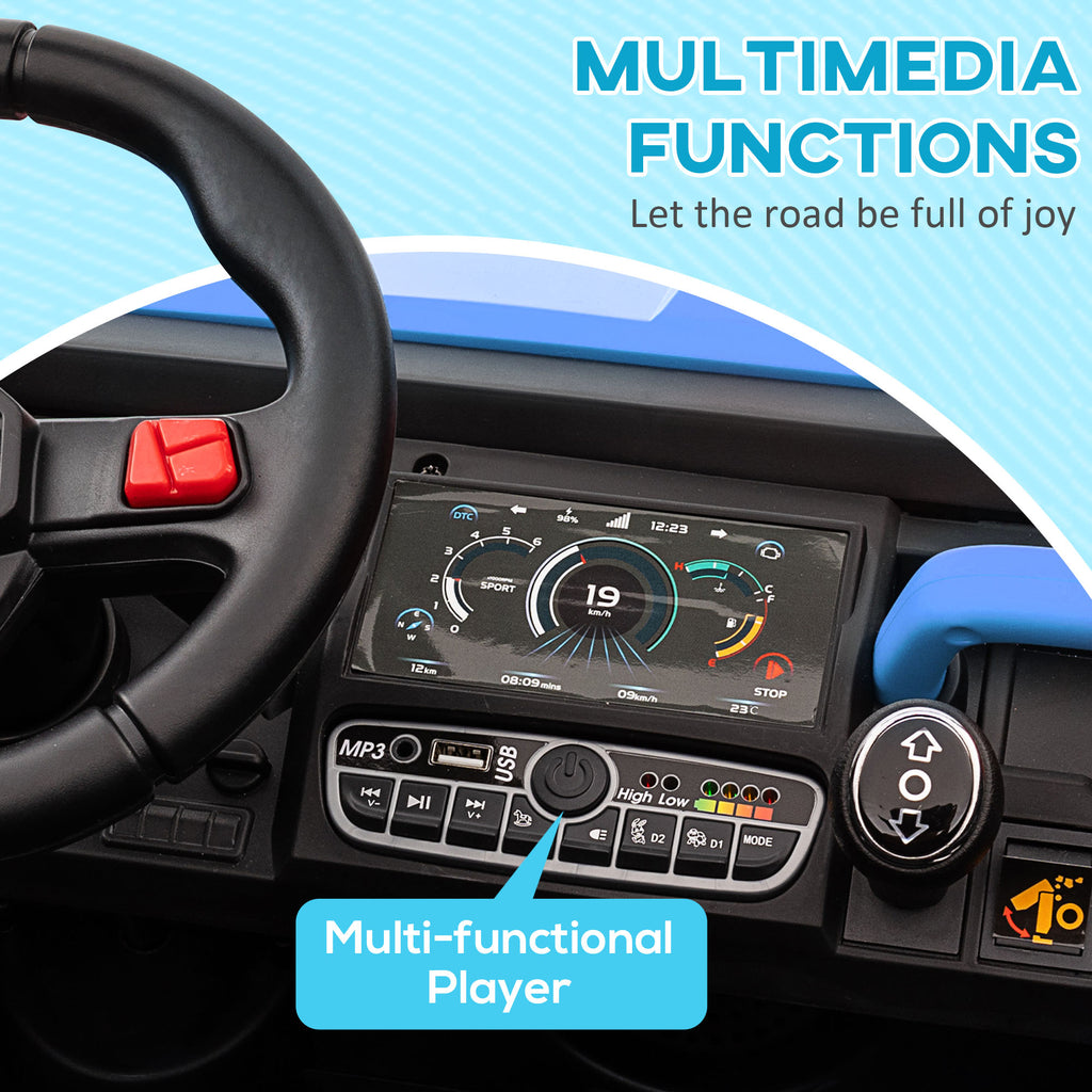 HOMCOM 12V Kids Electric Ride-On Car, with Electric Bucket, Remote Control with 2 Seats in Blue-3